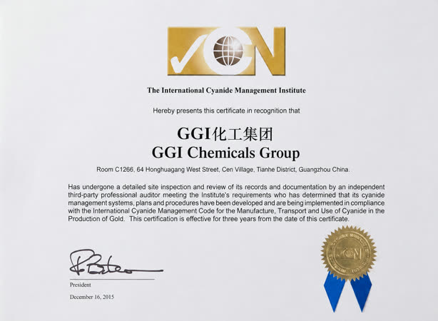 International Cyanide Management Code (ICMI) certification — GGI Chemicals Group