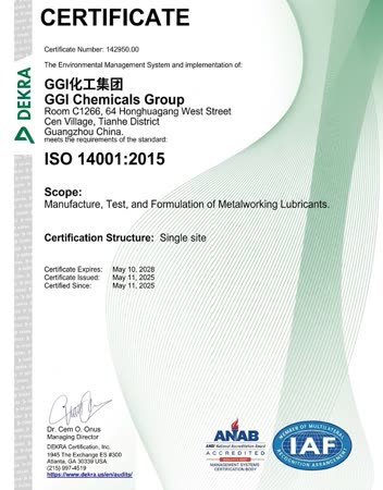 ISO 14001:2015 Environmental Management System certificate — GGI Chemicals Group (DEKRA)