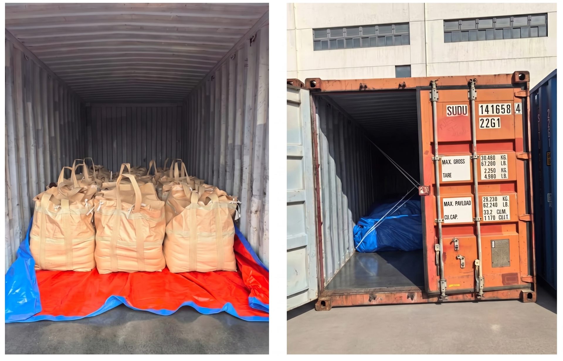 Litharge shipment loaded into an export container
